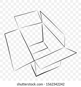 Hand Draw Sketch Vector Mockup Black outline cardboard, at transparent effect background
