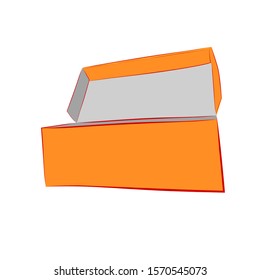 Hand Draw Sketch Vector Mockup Orange Shoe Box, Isolated on white
