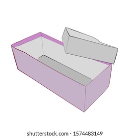 Hand Draw Sketch Vector Template or mockup Purple Shoe Box, Isolated on white
