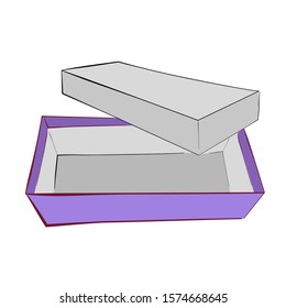 Hand Draw Sketch Vector Template or mockup Purple Shoe Box, Isolated on white
