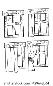 Hand Draw Sketch of Window and Curtain
