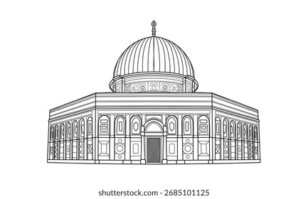 Dibujo A Mano Línea De Dibujo Vector La Cúpula Del Rock Mezquita Al-Aqsa Jerusalén Palestina