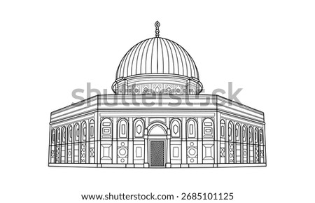 Hand Draw Sketching Line Vector The Dome Of The Rock Al-Aqsa Mosque Jerusalem Palestine