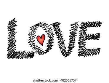  Hand draw sketchletters "love" text doodles, valentine's day