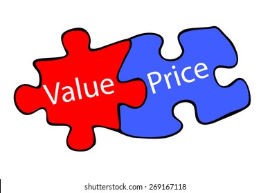 hand draw sketch,Value and price words written on two pieces of jigsaw puzzle