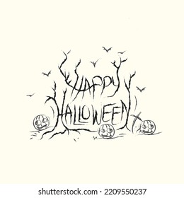 Hand Draw Sketchy Text For Halloween. Happy Halloween Poster, Greeting Card, Party Invitation Card. Happy Halloween Vector lettering.