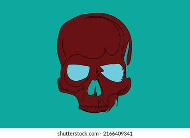 hand draw skull blue neon 