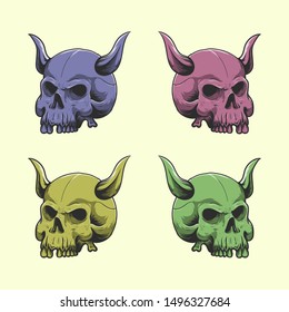 hand draw skull with color. skull vector