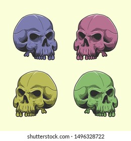hand draw skull with color. skull vector