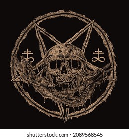 hand draw skull death metal illustration. t-shirt design