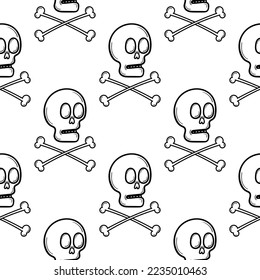 hand draw skull seamless pattern on white background