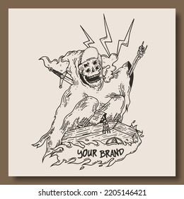 Hand draw skull skate or die vector