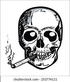 Hand draw Skull    smoking cigarette