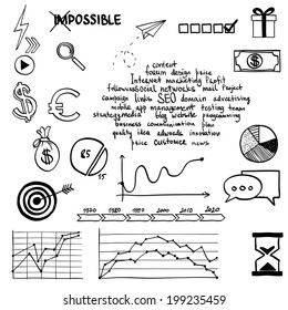 Hand draw social media sign and symbol doodles elements. Concept web internet communication marketing