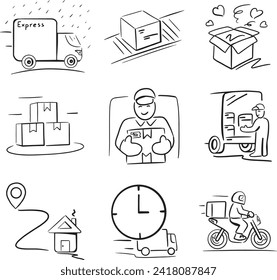 Hand draw solid black Illustration flat symbol delivery packaging