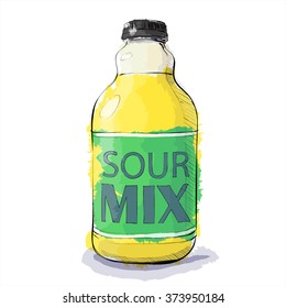 Hand draw of sour mix bottle. Vector illustration.