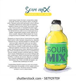 Hand draw of sour mix bottle. Vector illustration.