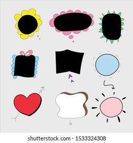 Hand draw speech bubble set. Cute pastel doodle style for chat, inbox, online, speech, bubble, text,question, Balloon, idea, business. Graphic illustration vector icon.
