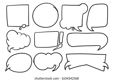Hand draw Speech bubble set in black and white concept. Free hand drawn vector illustration with layers.