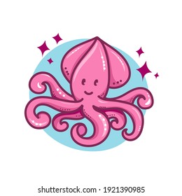 Hand draw squid cartoon cute and nature in the ocean isolated on white background. Vector illustration.