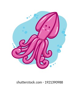 Hand draw squid cartoon cute and nature in the ocean isolated on white background. Vector illustration.