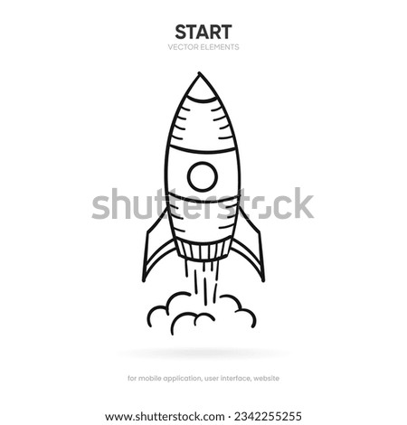 Hand draw Startup and start icon. Boost rocket icon with linear and flat style. Icons for begin, commence, missile, spaceship. Can use for mobile app, website design, ui, ux.
