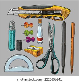 hand draw stationery set collection vector illustration clip art
