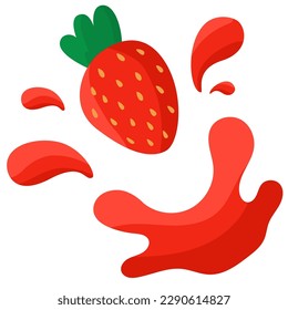 Hand draw strawberry with splashes.Strawberry juice.Summer vibes.