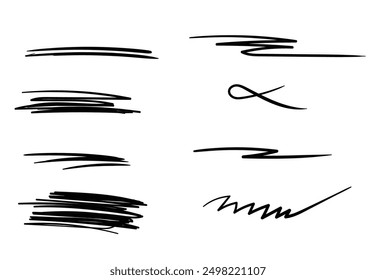 Hand draw strokes lines on transparent background. drawn with a pen. set of hand drawn marker lines. brush lines