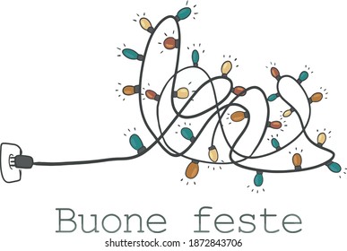 hand draw strung light and buone feste text for christmas greeting card and poster