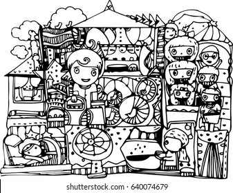 hand draw of student in class room design for cartoon book 
