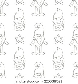 Hand draw style. Monochrome pattern with scandinavian gnomes