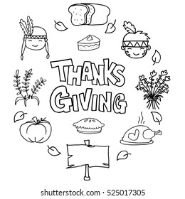 Hand draw of style thanksgiving doodles vector art