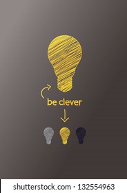 Hand draw stylized light bulb with arrow and space for your message. Concept - think, idea, clever. Elements for your website or presentation. Be clever.