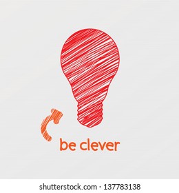 Hand draw stylized light bulb with arrow and space for your message. Concept - think, idea, clever. Elements for your website or presentation. Be clever.