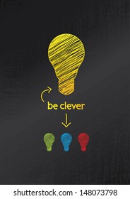 Hand draw stylized light bulb with arrow and space for your message. Concept - think, idea, clever. Elements for your website or presentation. Be clever.