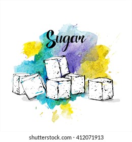 Hand Draw Of Sugar Cubes. Vector Illustration.