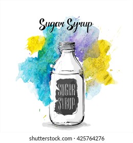 Hand draw of Sugar syrup bottle. Vector illustration.