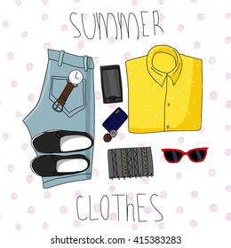 Hand draw summer clothes