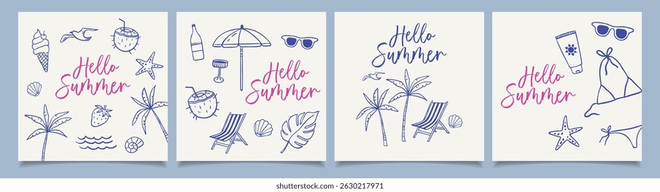 Hand draw summer collection. Crayon drawing style, Italian la dolce vita, sale banners