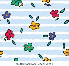 Dibujo manual Flor de verano Ilustración vectorial sin costura Arte En rayas Fondo de pantalla de fondo azul cielo