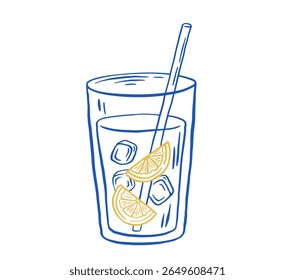 Desenho de mão verão limonada fresco vetor ilustração. Bebida cítrica italiana com gelo. Estilo de esboço do rabiscar 
