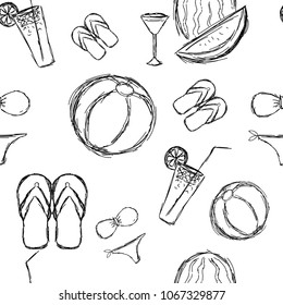 hand draw summer icon seamless pattern sketch design isolated on white background - vector illustration