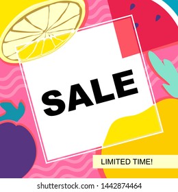 Hand draw summer party poster with fruits vector illustration 