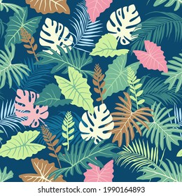 Hand draw summer tropical leaves seamless pattern,colorful plant for decorative,fabric,textile,print or wallpaper,vector illustration