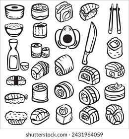 Hand Draw Sushi Set Doodles