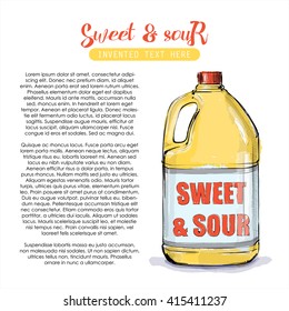Hand draw of sweet and sour mix bottle. Vector illustration.