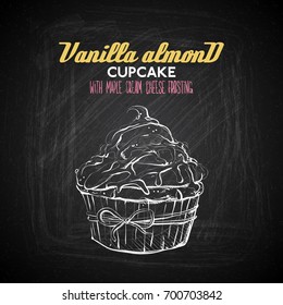 Hand draw of tasty cupcake on a chalkboard. Vector collection.