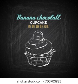 Hand draw of tasty cupcake on a chalkboard. Vector collection.