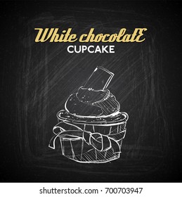 Hand draw of tasty cupcake on a chalkboard. Vector collection.